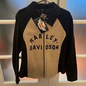 Brand new black and cream suede motorcycle jacket in large